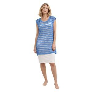 Handmade Blue Crochet Mesh Swim Cover Up Tunic L/XL Beach Coastal